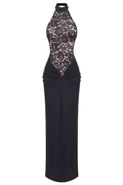 Janice Halterneck Lace Floral Maxi Dress