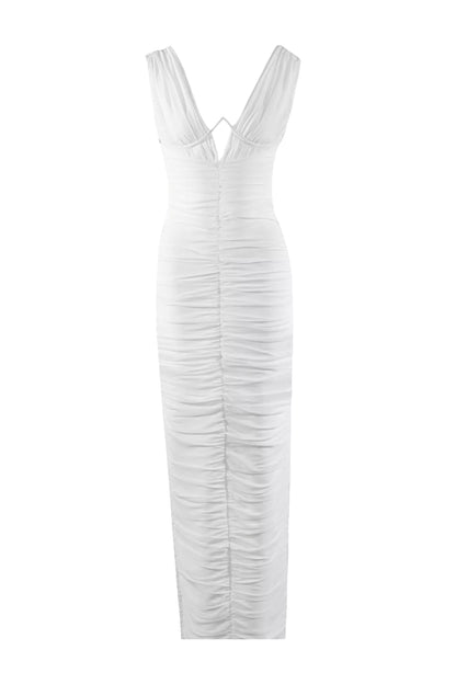 Hana White V-neck Bandage Dress