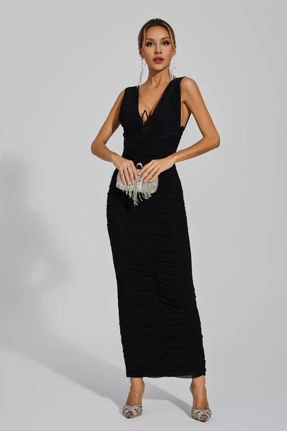 Hana Black V-neck Bandage Dress