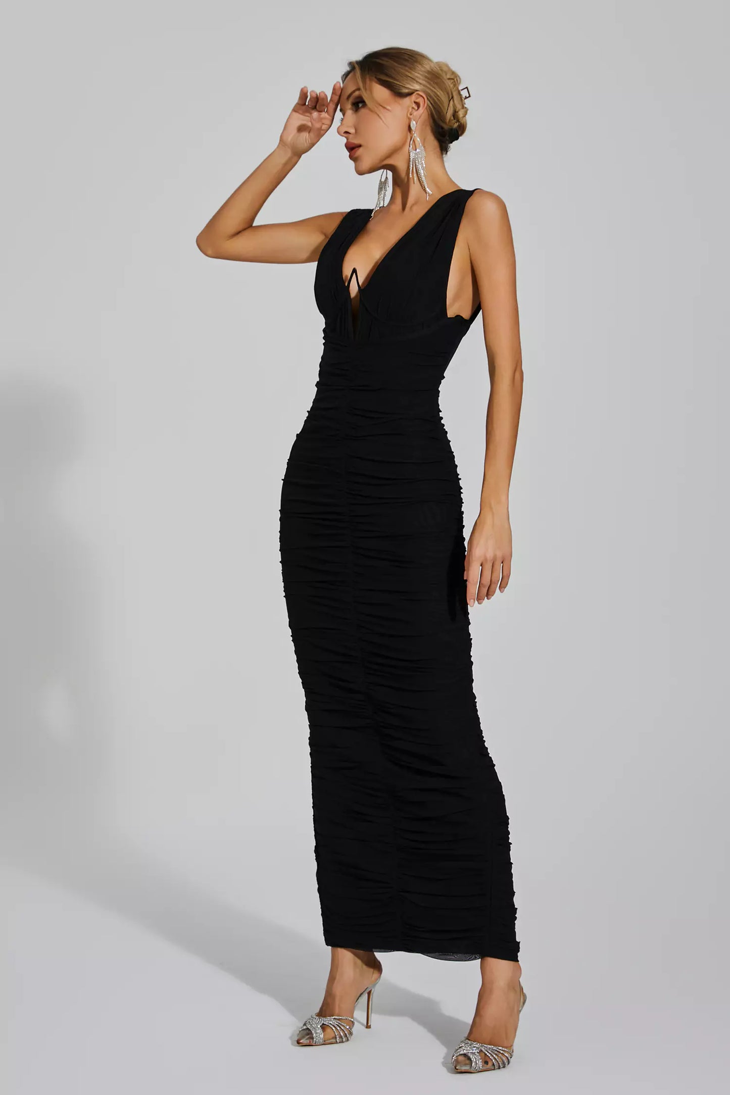 Hana Black V-neck Bandage Dress
