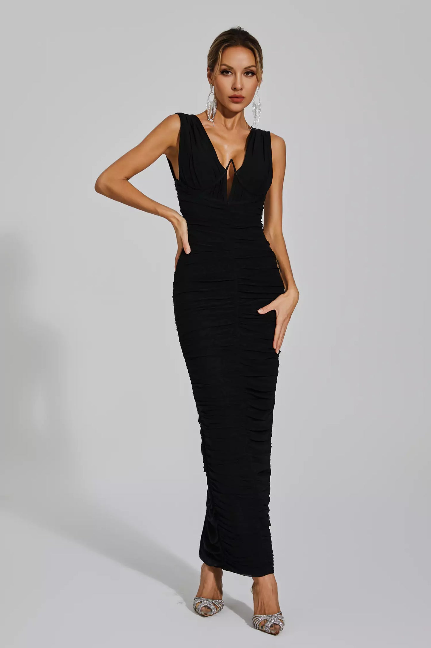 Hana Black V-neck Bandage Dress