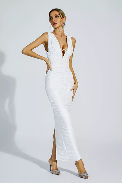 Hana White V-neck Bandage Dress