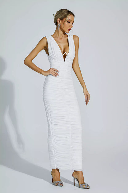 Hana White V-neck Bandage Dress