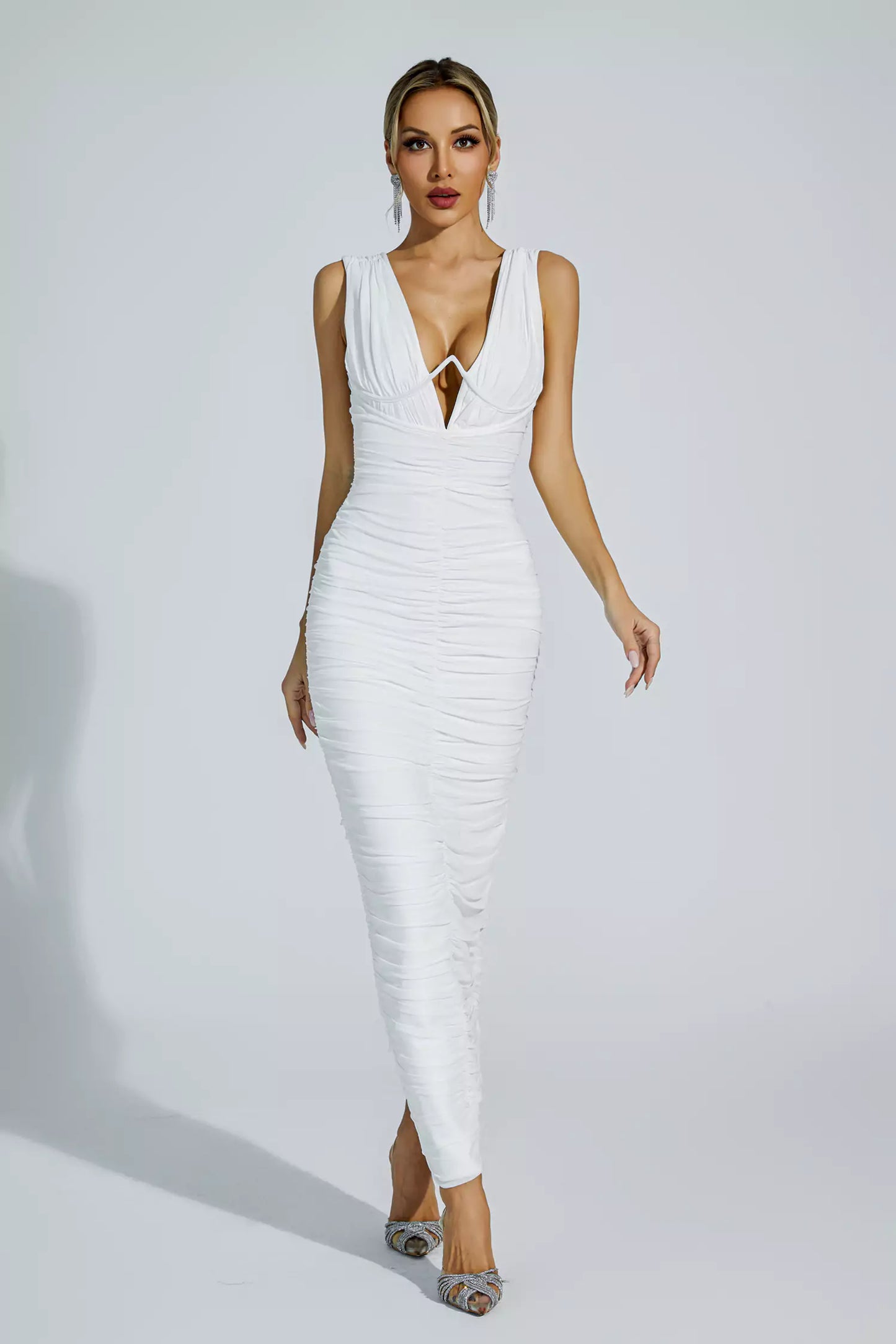 Hana White V-neck Bandage Dress