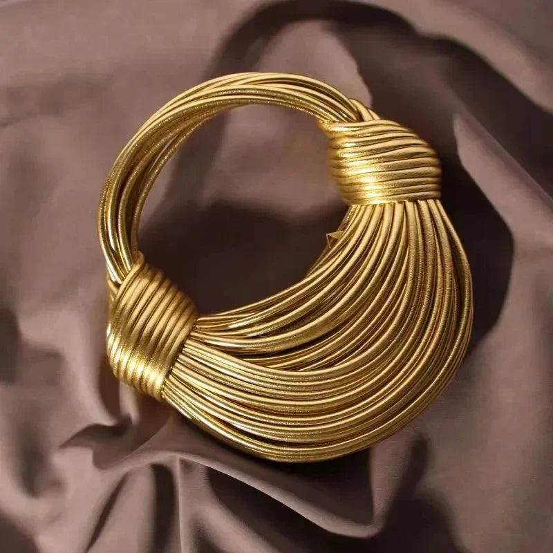 Handwoven Noodle Gold Evening Clutch Handbag