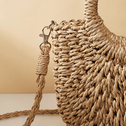 Handwoven Straw Rattan Beach Crossbody Handbag