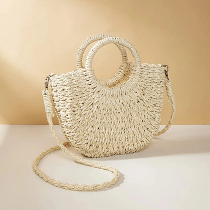 Handwoven Straw Rattan Beach Crossbody Handbag