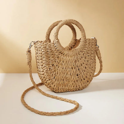 Handwoven Straw Rattan Beach Crossbody Handbag