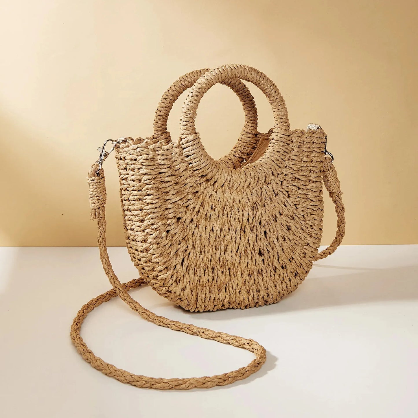 Handwoven Straw Rattan Beach Crossbody Handbag