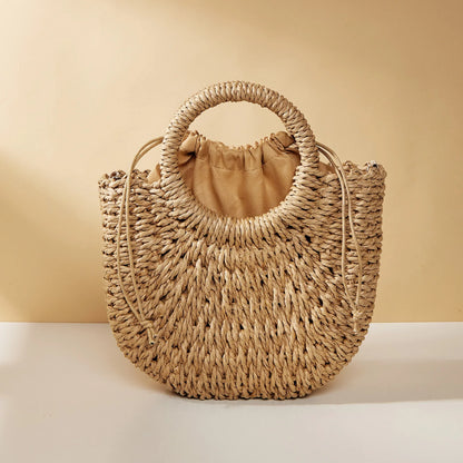 Handwoven Straw Rattan Beach Crossbody Handbag