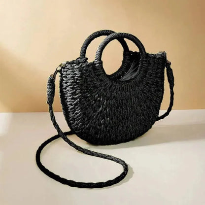 Handwoven Straw Rattan Beach Crossbody Handbag