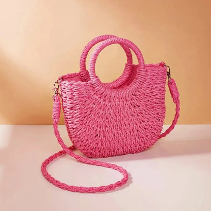 Handwoven Straw Rattan Beach Crossbody Handbag