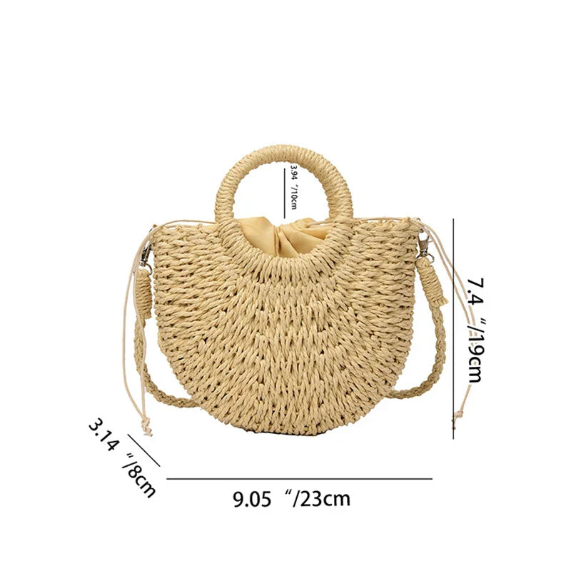Handwoven Straw Rattan Beach Crossbody Handbag
