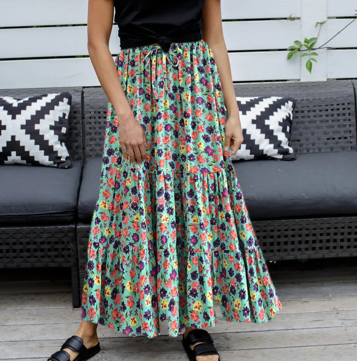 Hippie Fashion Women Beach Bohemian Red Floral A-Line Boho Skirt