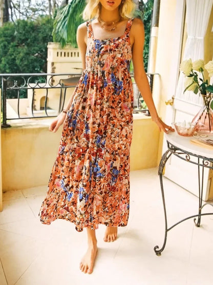 Floral Print Sleeveless Backless Rayon Vacation Maxi Boho Dress