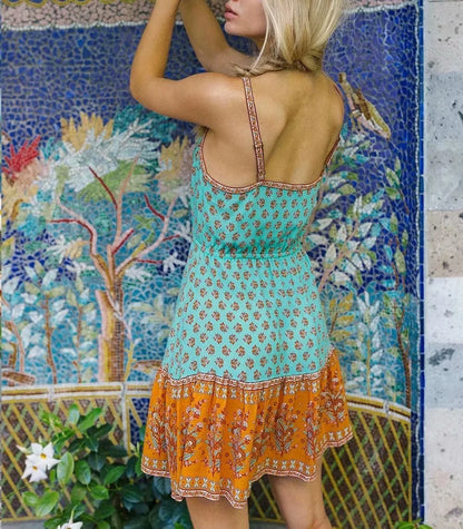Floral Print Sleeveless Elastic Waist Strapless Rayon Boho Dress
