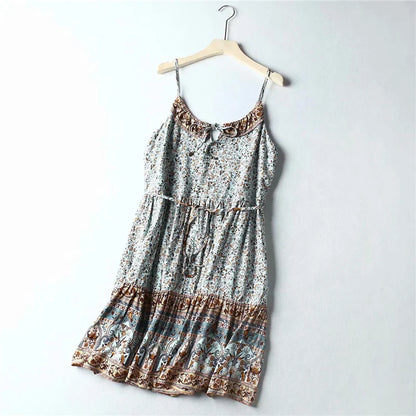 Floral Print Sleeveless Summer Rayon Mini Boho Dress