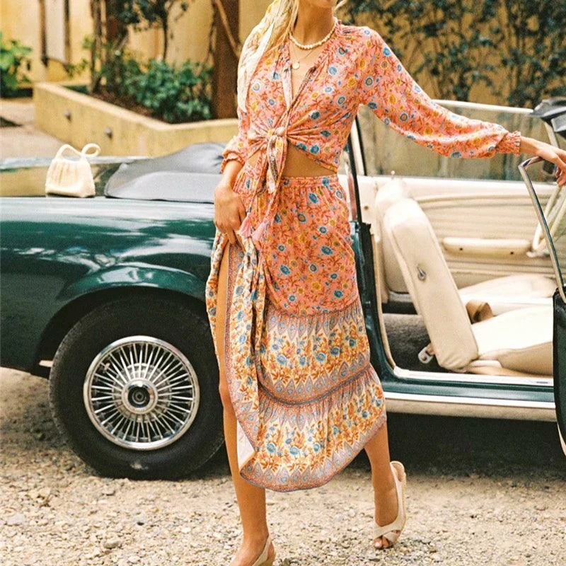 Floral Print Ethnic Beach Boho Rayon Skirt