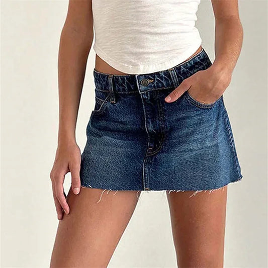 Raw Edge Gradient Denim Skirt