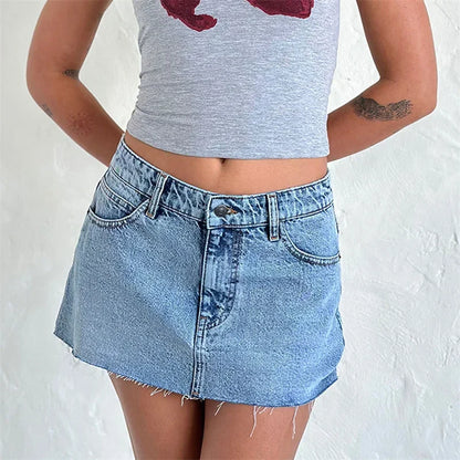 Raw Edge Gradient Denim Skirt