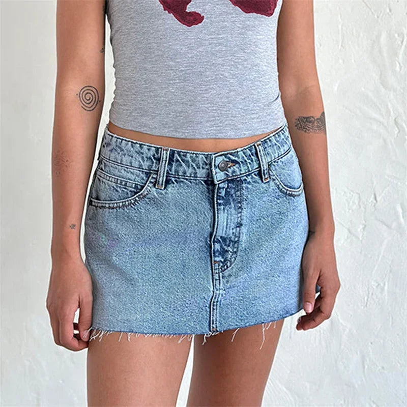 Raw Edge Gradient Denim Skirt