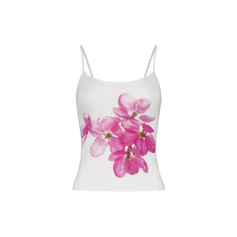 Harajuku Graphic Print Mesh Sheer Backless Aesthetic Spaghetti Strap Crop Top
