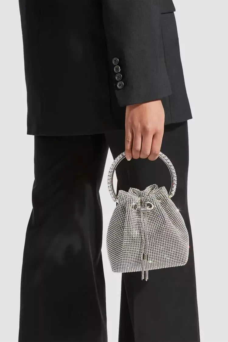 Harlow Silver Crystal Embellished Bucket Bag