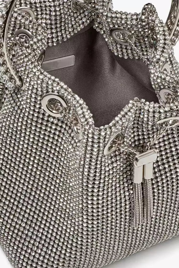 Harlow Silver Crystal Embellished Bucket Bag