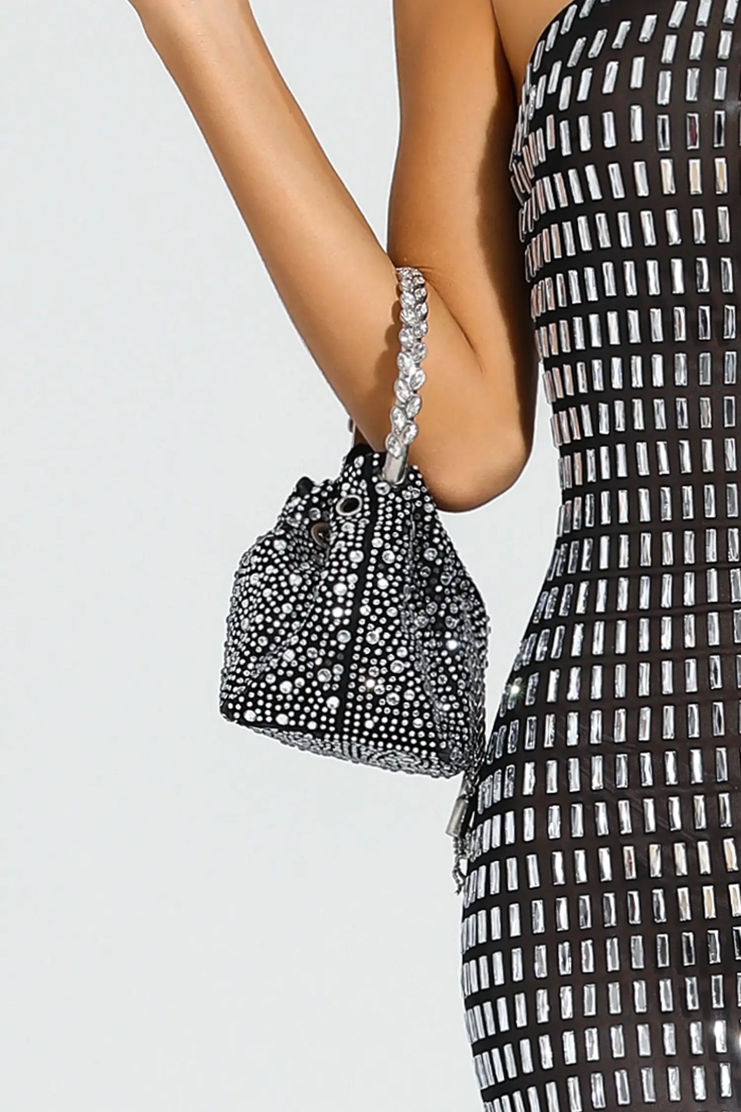 Harlow Black Crystal Embellished Bucket Bag