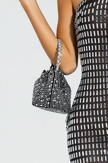 Harlow Black Crystal Embellished Bucket Bag