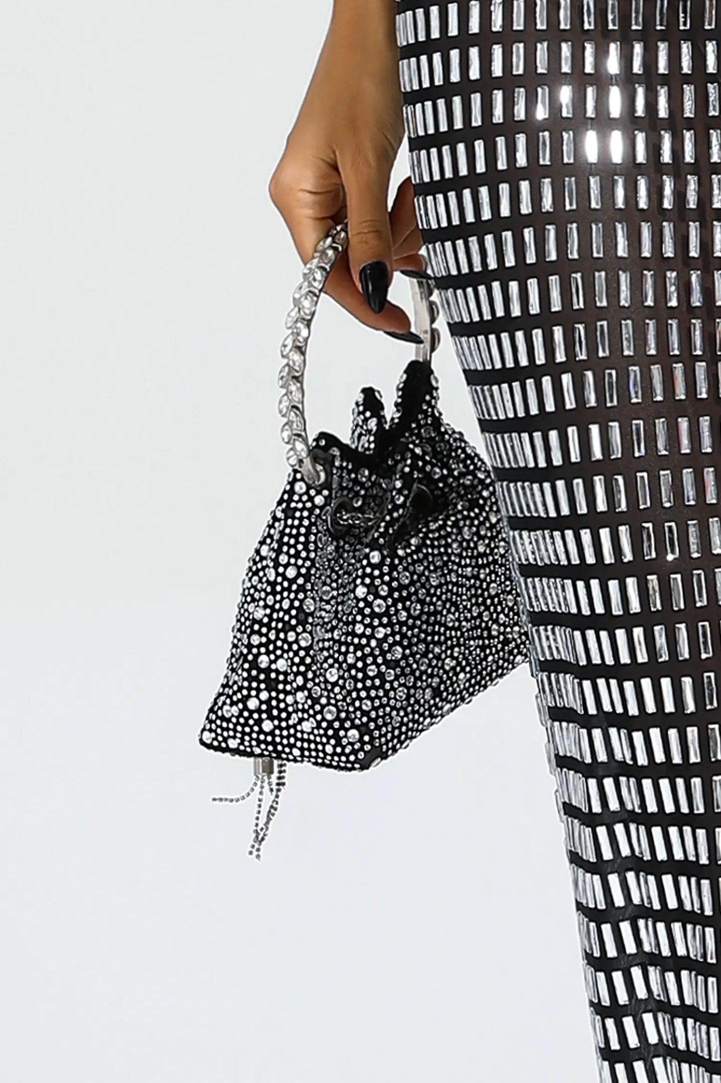 Harlow Black Crystal Embellished Bucket Bag