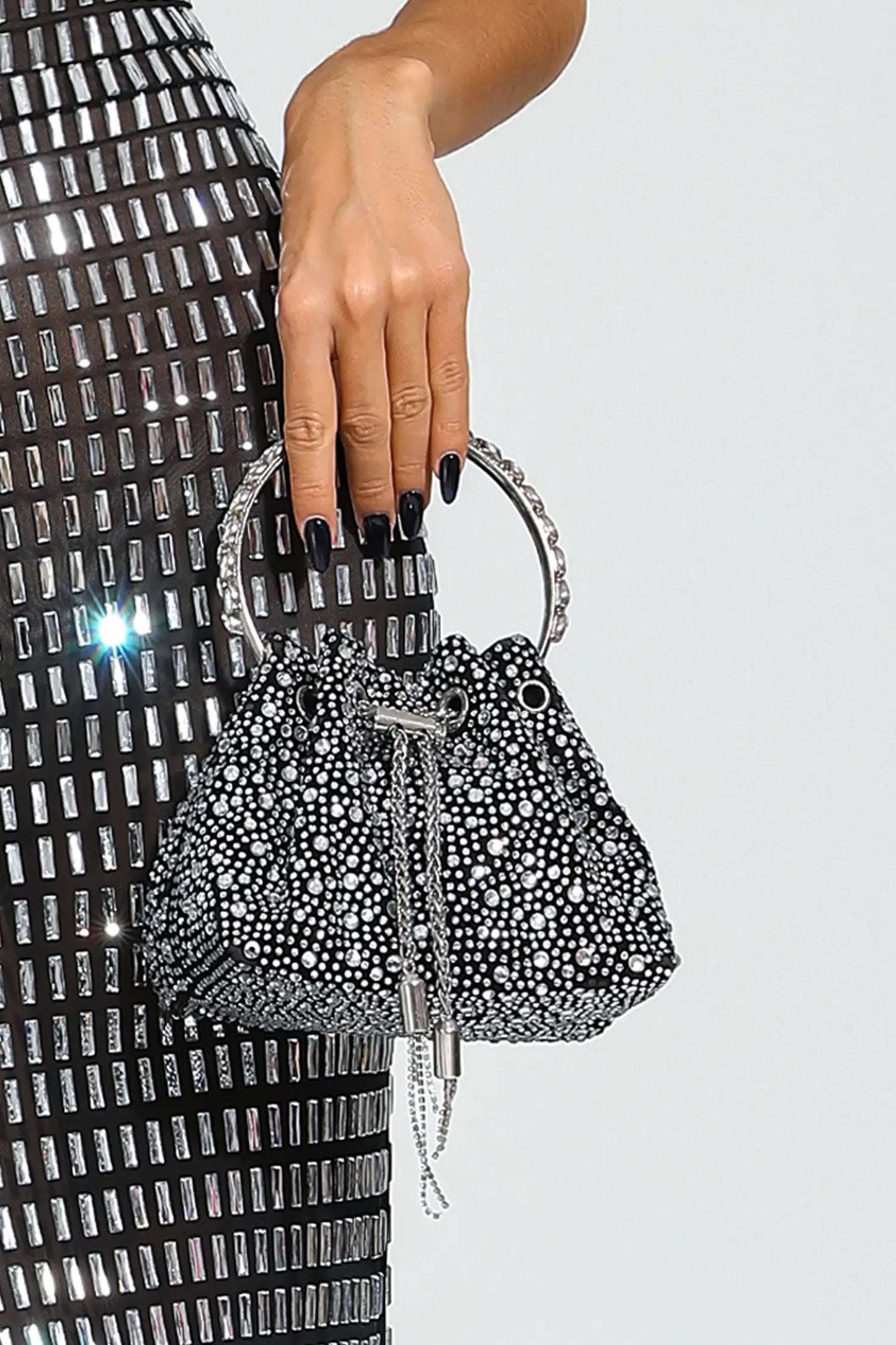 Harlow Black Crystal Embellished Bucket Bag