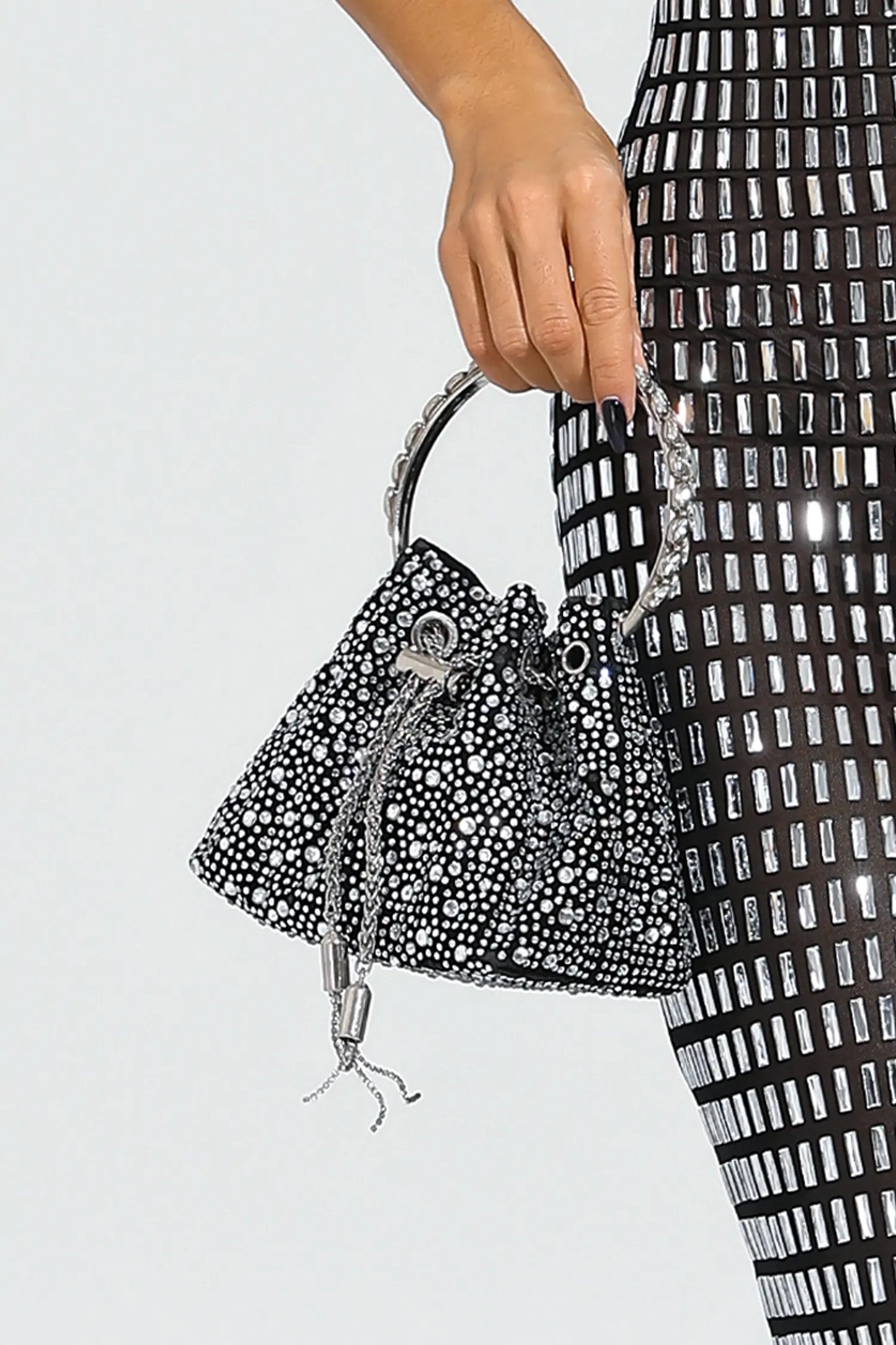 Harlow Black Crystal Embellished Bucket Bag