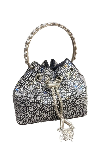 Harlow Black Crystal Embellished Bucket Bag