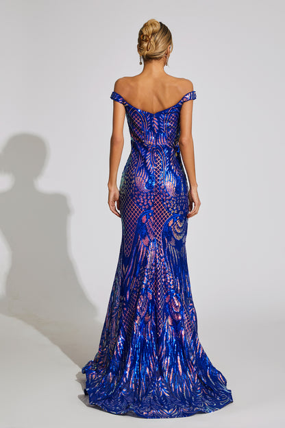 Harriet Blue Off Shoulder Sequin Dress