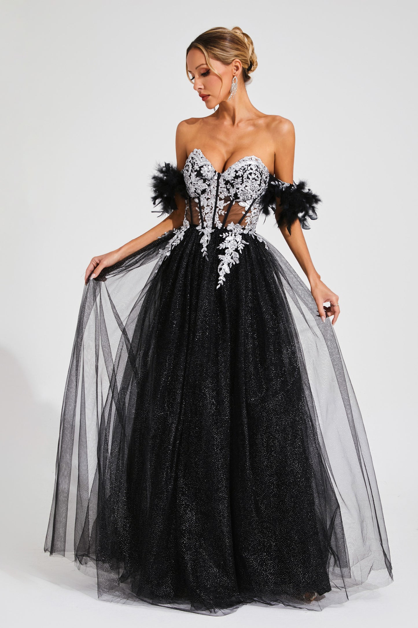 Harrison Black Embellished Mesh Dress