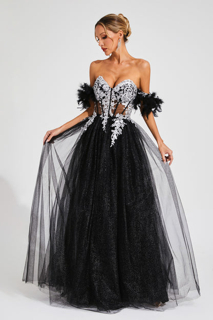 Harrison Black Embellished Mesh Dress