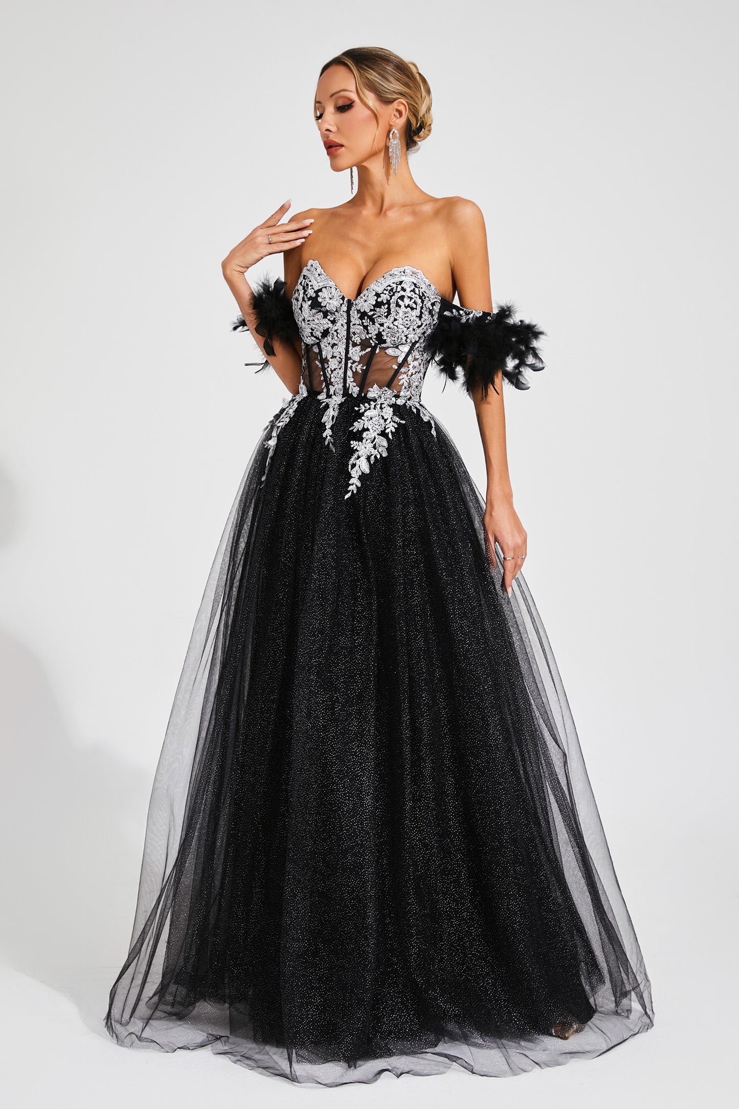 Harrison Black Embellished Mesh Dress