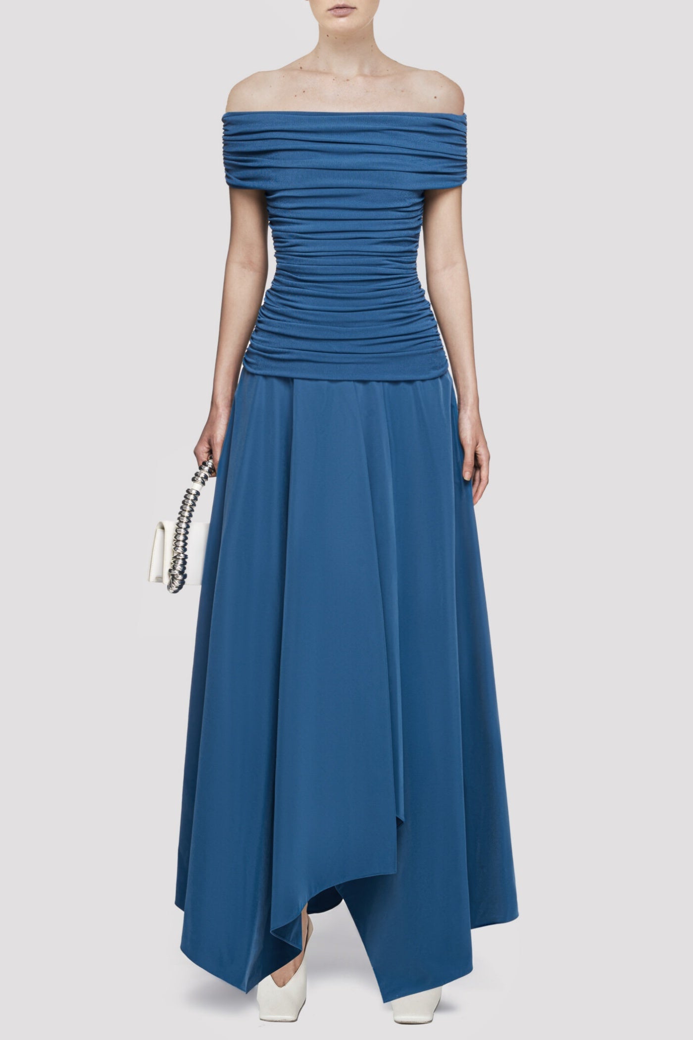Harsian Off Shoulder Draped Maxi Dress - Blue