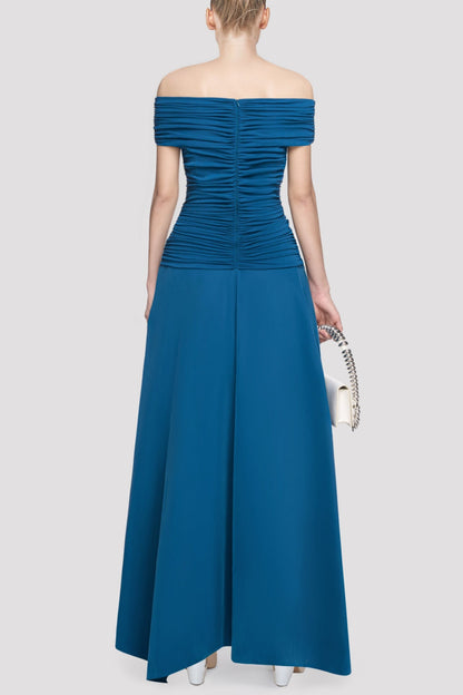 Harsian Off Shoulder Draped Maxi Dress - Blue