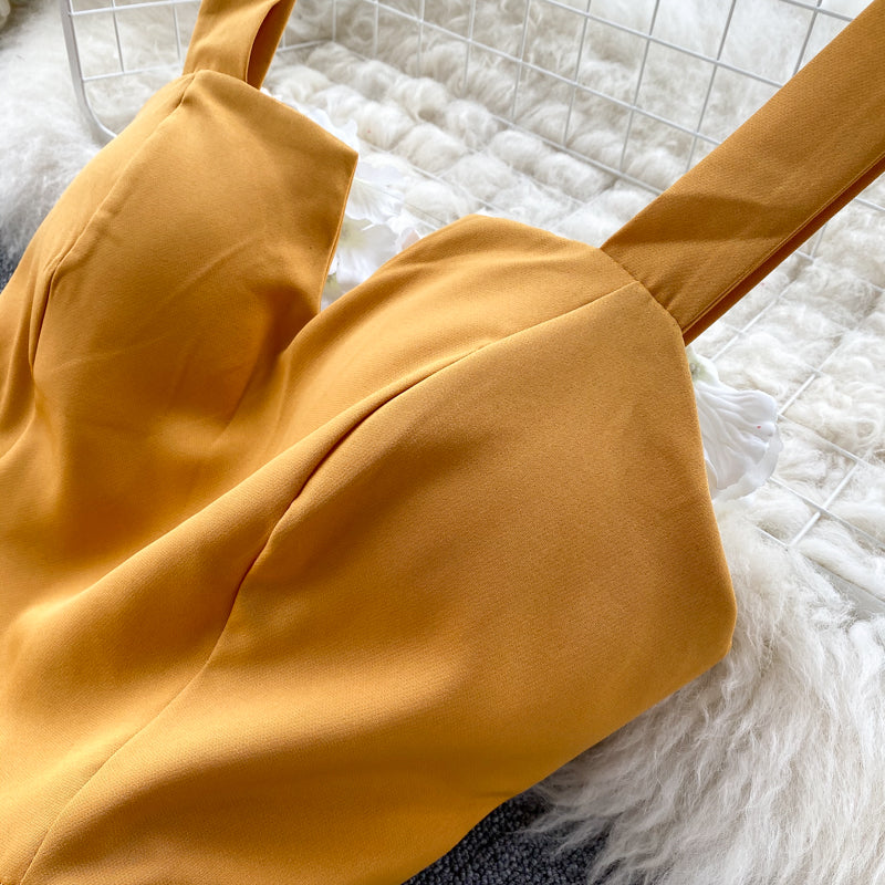 | Yellow Sleeveless Cocktail Dress