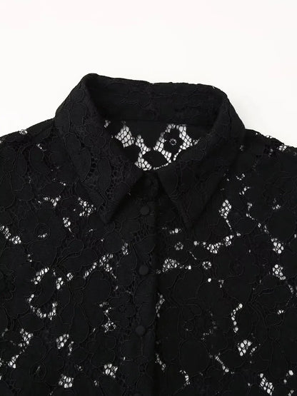 Lace Crochet Crop Shirt & Pant Coord Set
