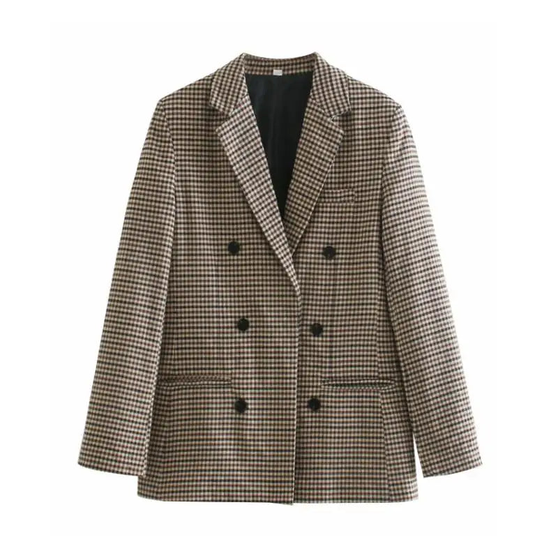 Fall women blazer jacket ladies tops office wear women korean plaid blazer vintage orange long blazer coat streetwear