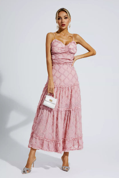 Heaven Pink Ruched Slip Maxi Dress