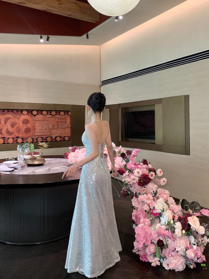 Sequin Blue Maxi Dress Stunning Birthday & Evening Gown