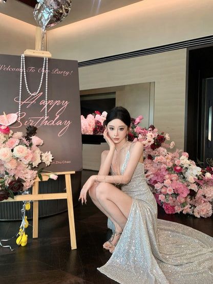 Sequin Red Maxi Dress Stunning Birthday & Evening Gown