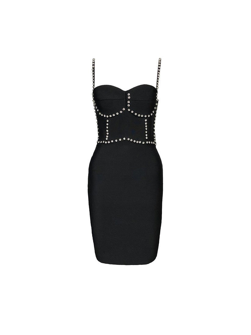 Black Spaghetti Strap Rhinestone Dress