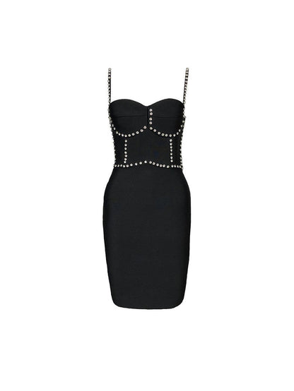 Black Spaghetti Strap Rhinestone Dress