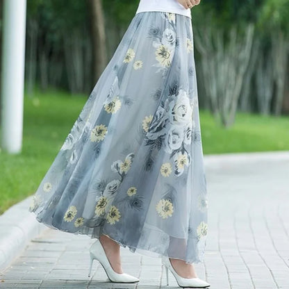High Waist Elastic Waist Midi Full Long Skirt 2024