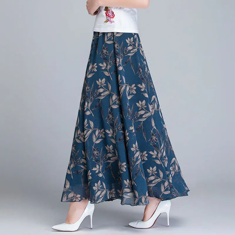High Waist Elastic Waist Midi Full Long Skirt 2024